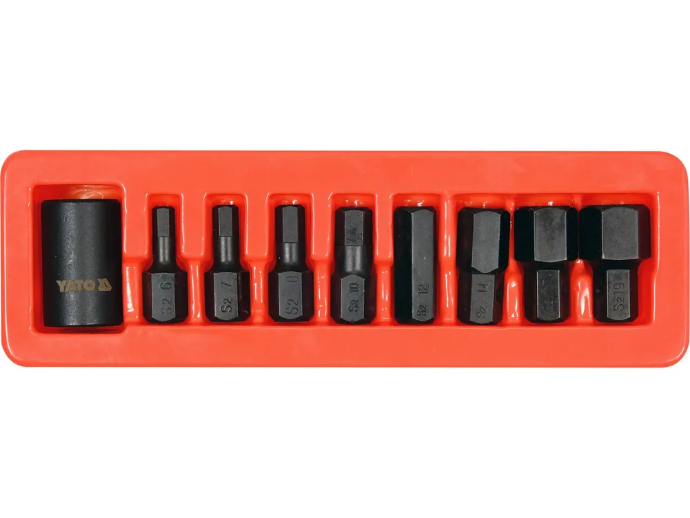 Set biți de impact hexagonali, cu adaptor 1/2'', 9 piese