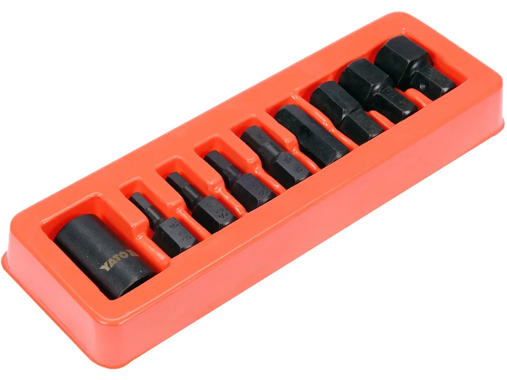 Set biți de impact hexagonali, cu adaptor 1/2'', 9 piese