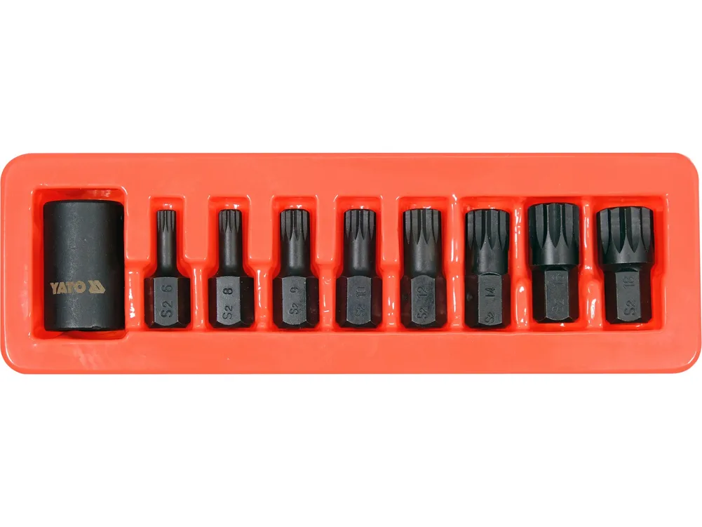 Set biți de impact spline, cu adaptor 1/2'', 9 piese